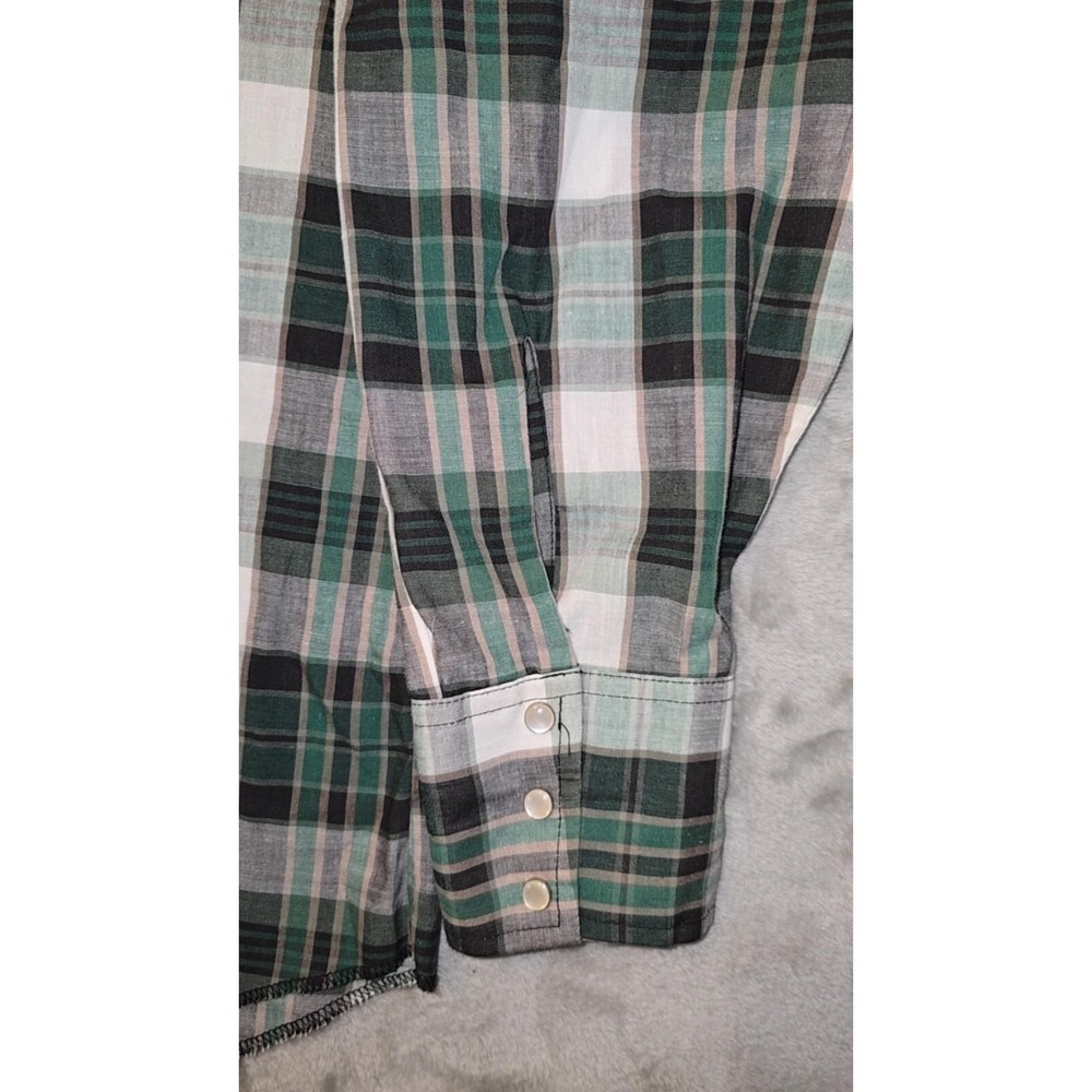 Wrangler Shirt Mens XL Rodeo Western Pearl Snap Cowboy Green Plaid Ranch Relaxed - Picture 7 of 14